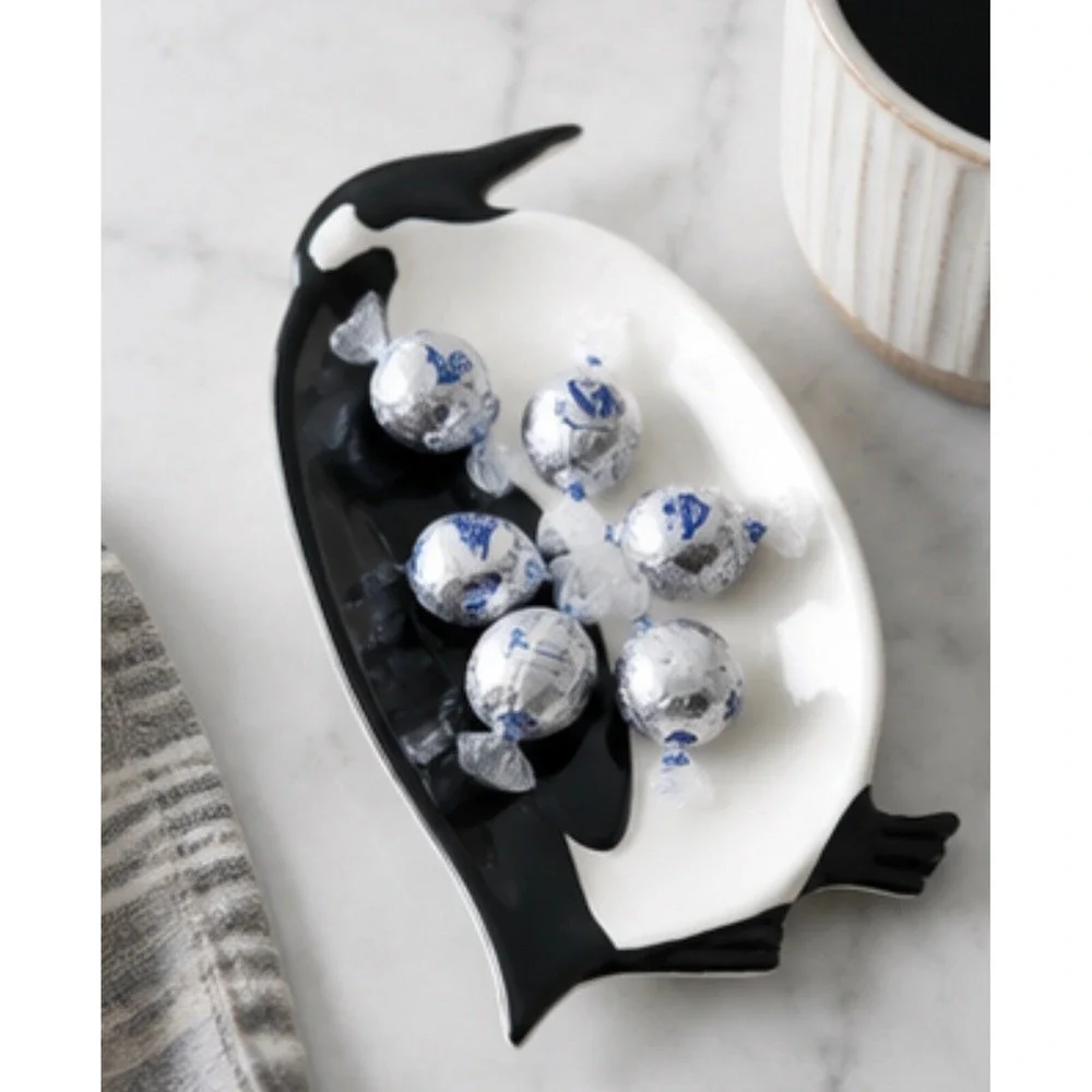 Boston Warehouse Penguin Ceramic Tidbit Trinket Dish Black White‎ Coastal Decor